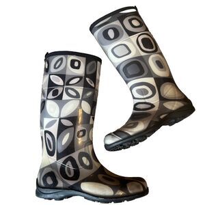 Kamik Mosaic Waterproof Rain Boots Wellies Black Gray Womens 7 EU 38‎